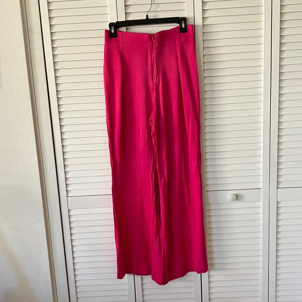 Zara bright pink high waisted, wide leg, soft pants size M great condition used - Picture 2 of 5